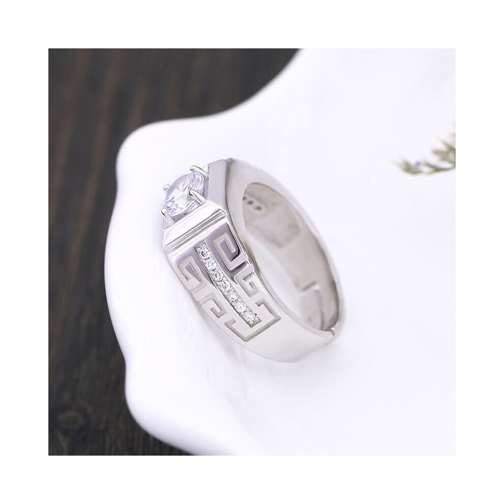 Men Silver Plated Square Cubic Zircon Open Adjustable Engagement Wedding Rings