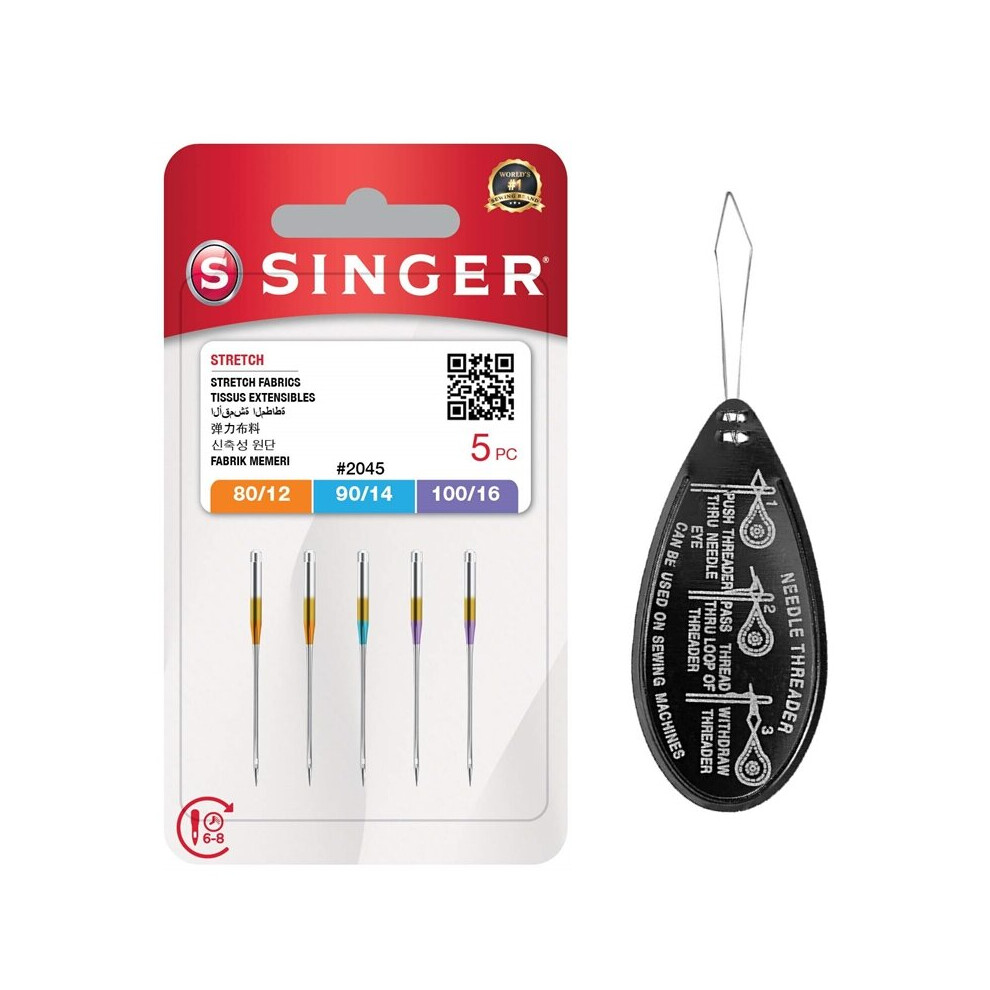 Singer Stretch Ball Point 2045 Sewing Machine Needles, Assorted 80-100