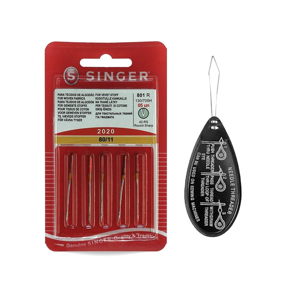 Singer Universal 2020 Sewing Machine Needles Size 80/11, Inc. Threader