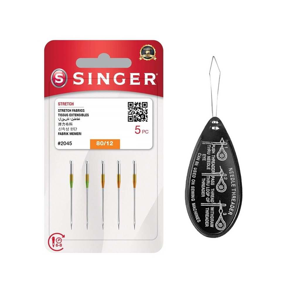 Singer Stretch Ball Point 2045 Sewing Machine Needles (5), Size 80/12