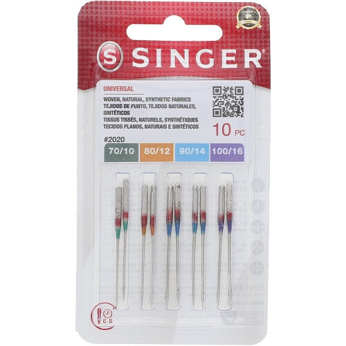 Singer Singer Universal 2020 Sewing Machine Needles 10, Assorted 70/10-100/16 1