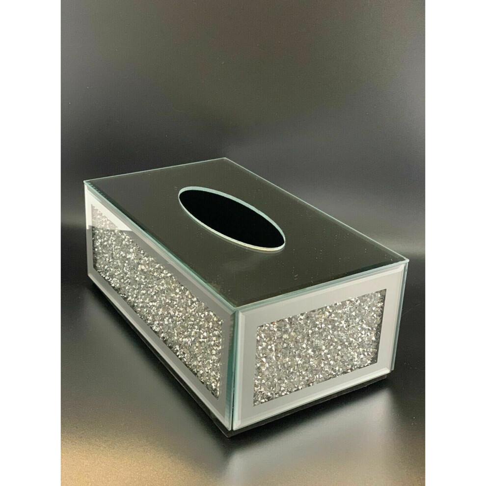 Silver Crushed Crystal Diamond Tissue Box, Diamante Bling, Living Room