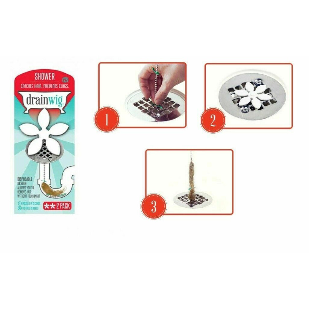2X DRAIN WIG Drain Wig Bathroom/Shower Chain Cleaner Hair Catcher