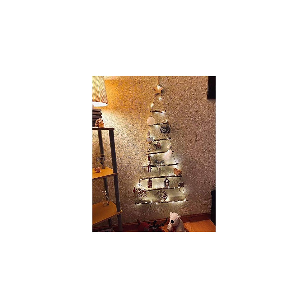 (133cm x 68cm) Wooden Christmas Ladder Tree with Lights & Decorations