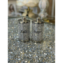 Crushed Diamond Silver Crystal Filled Kitchen Table Mat/Salt & Pepper
