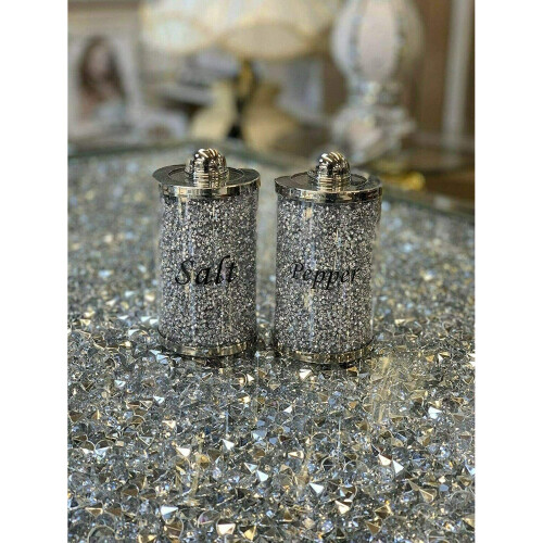 Crushed Diamond Silver Crystal Filled Kitchen Table Mat/Salt & Pepper