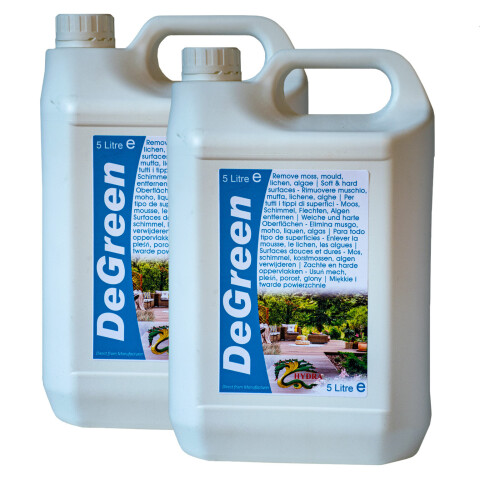 (2x5 Litre (Makes 100L solution)	) Hydra DeGreen - Remove Algae, moss, green fungus