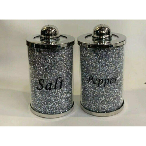 Crushed Diamond Silver Crystal Filled Kitchen Table Mat/Salt & Pepper 1