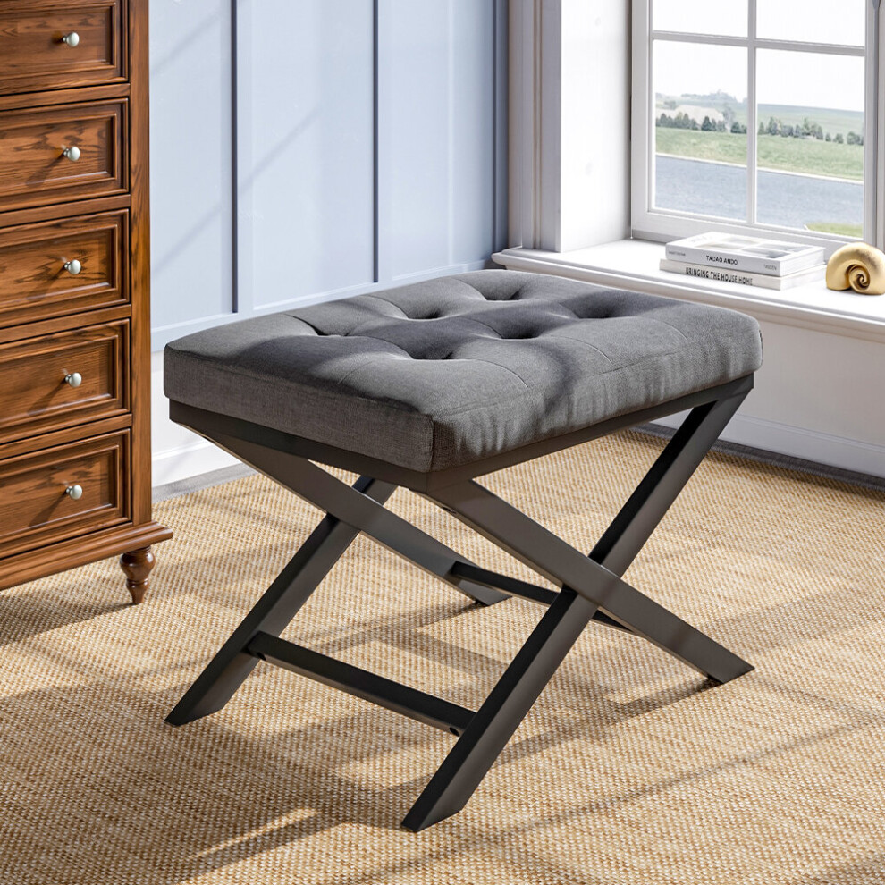Living And Home Linen Footrest Seat Pouffe Footstool Padded Foot Stool Ottoman Sofa Decor Grey