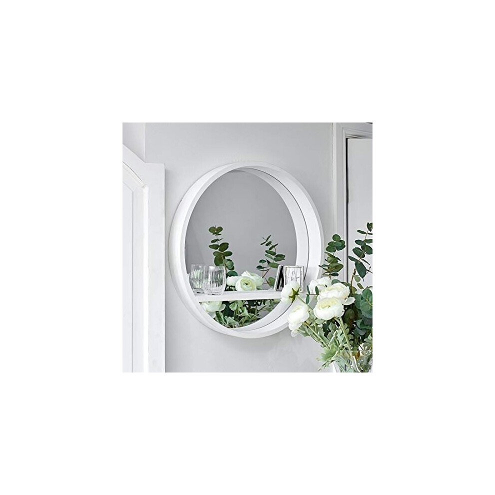 White Wooden Shelf Floating Wall Mirror Display Unit Round Porthole