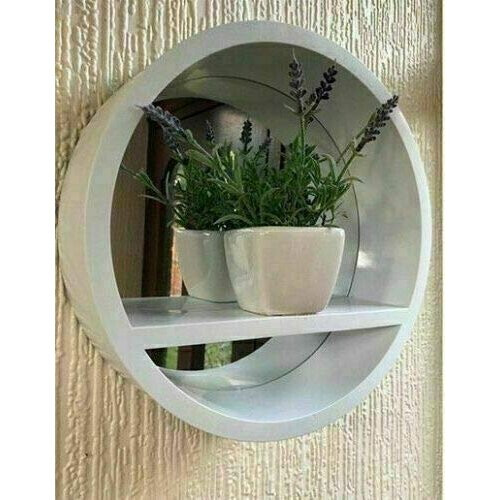 White Wooden Shelf Floating Wall Mirror Display Unit Round Porthole 1