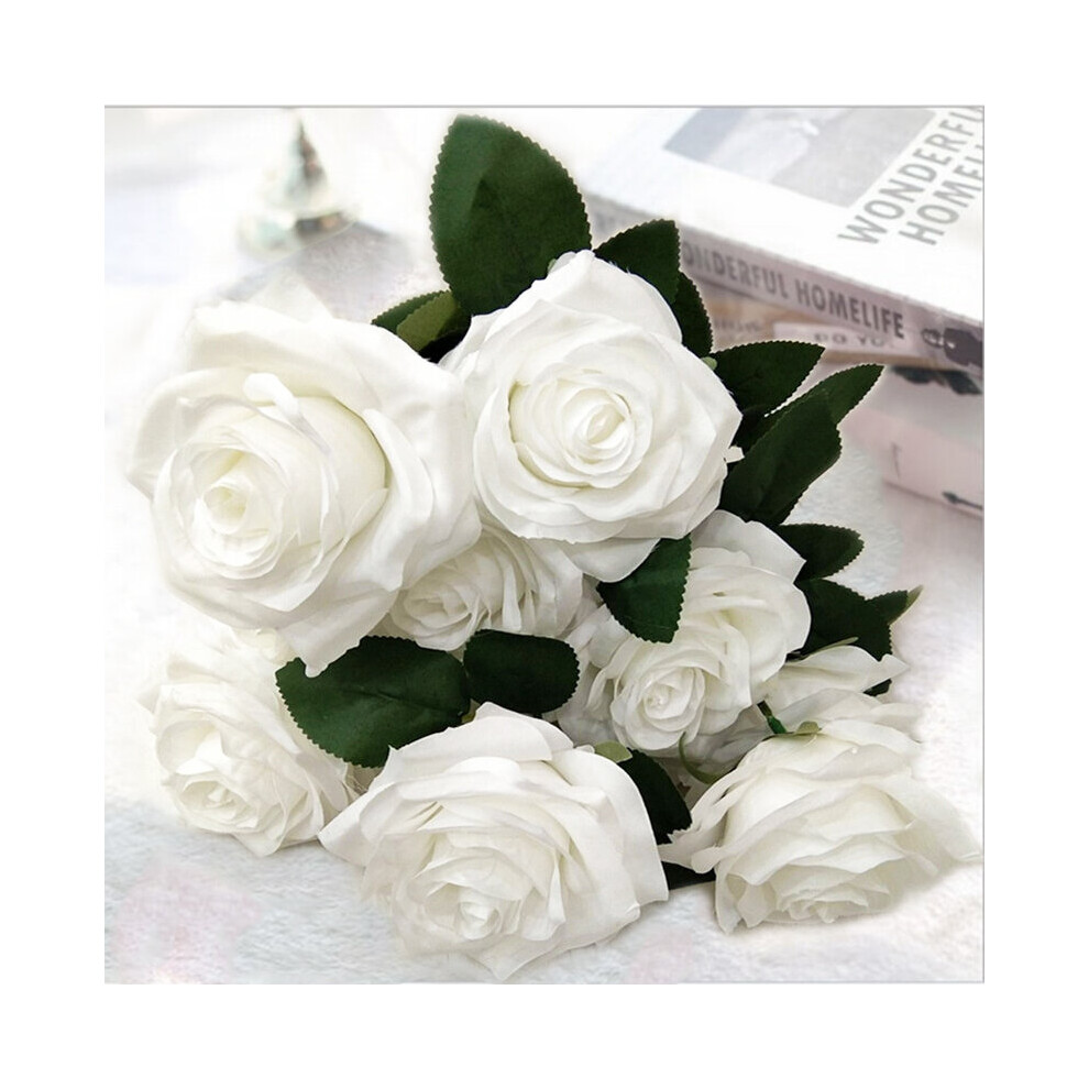 (Pure white) 10Heads Rose Artificial Flowers Bouquet Home Decor