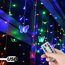 (Butterfly) LED Fairy Lights Christmas Curtain Hanging String Light Xmas Tree