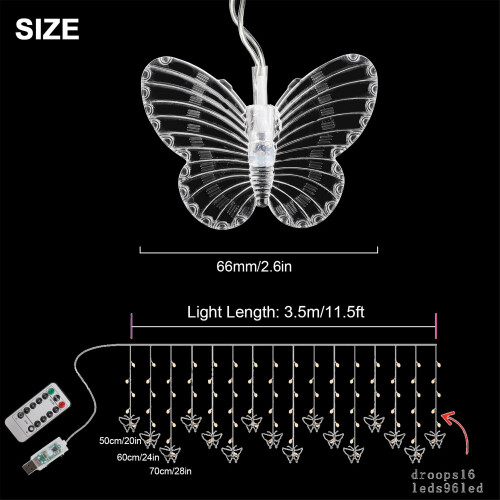 (Butterfly) LED Fairy Lights Christmas Curtain Hanging String Light Xmas Tree 1