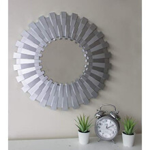 Modern 50cm Shabby Chic Round Sunburst Wall Mirror In Silver,
