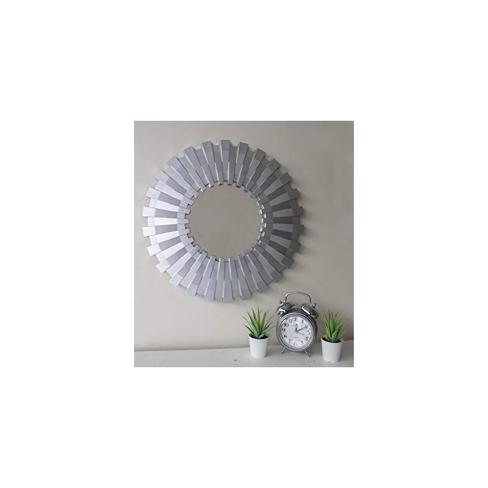 Modern 50cm Shabby Chic Round Sunburst Wall Mirror In Silver,