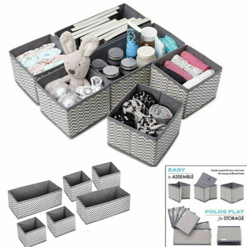6 Section Canvas Storage Wardrobe Organiser Drawer Socks Box Divide 1