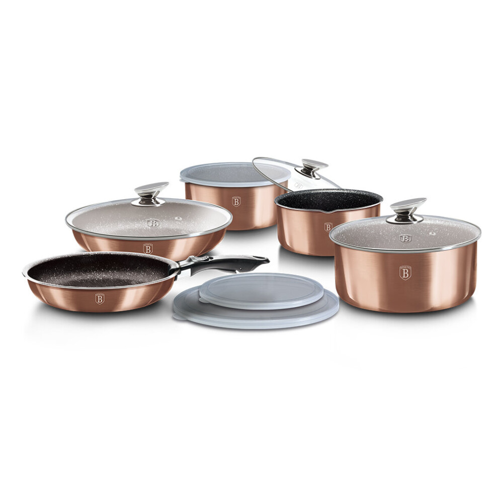 Berlinger Haus (Rose ) 12Pc Space Saving Cookware Set Pots Pans Induction Lids Handle Gold