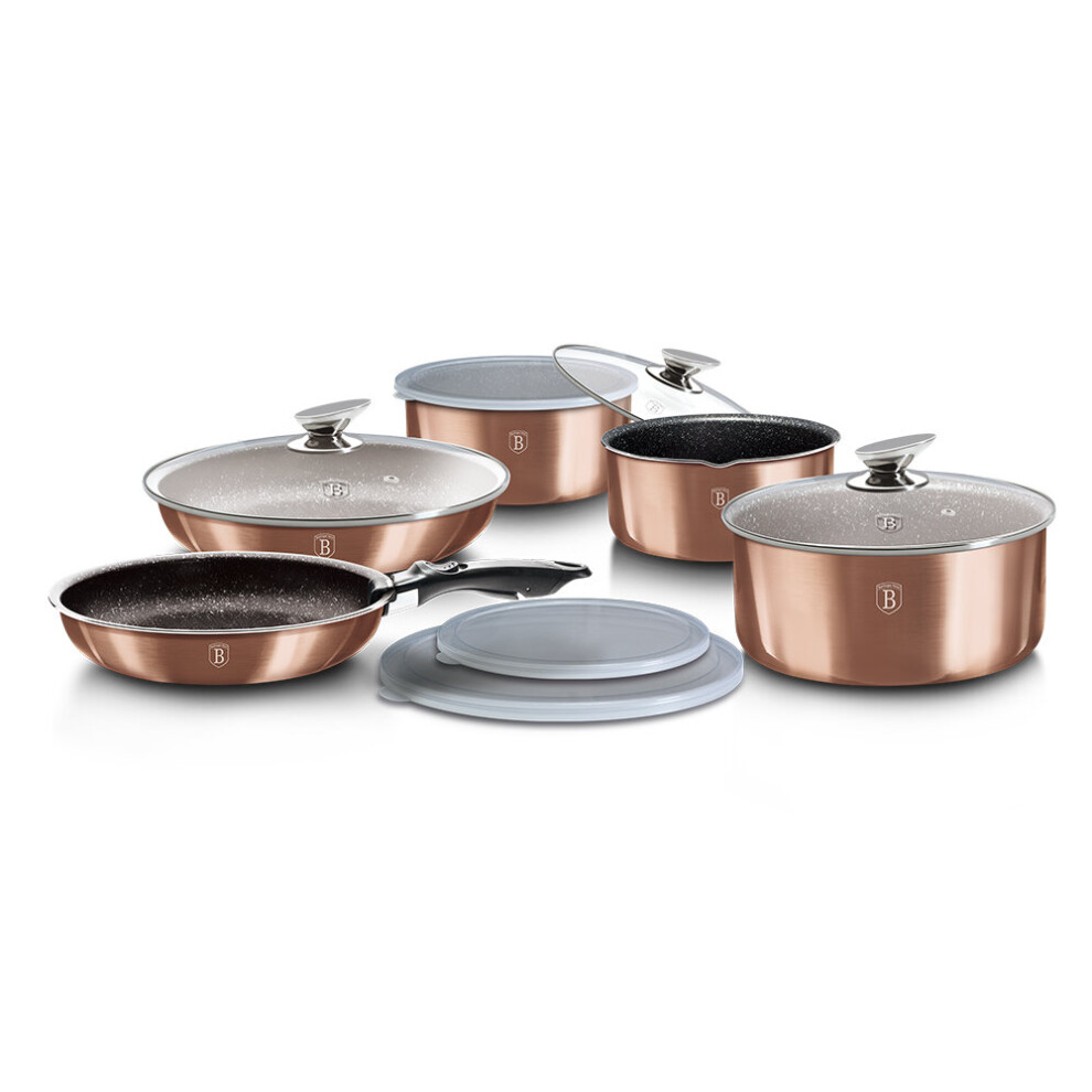 (Rose Gold) Berlinger Haus 12Pc Space Saving Cookware Set Pots Pans Induction Lids Handle