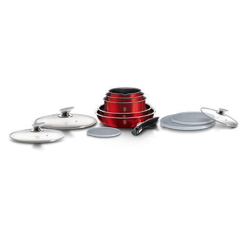 (Red) Berlinger Haus 12Pc Space Saving Cookware Set Pots Pans Induction Lids Handle