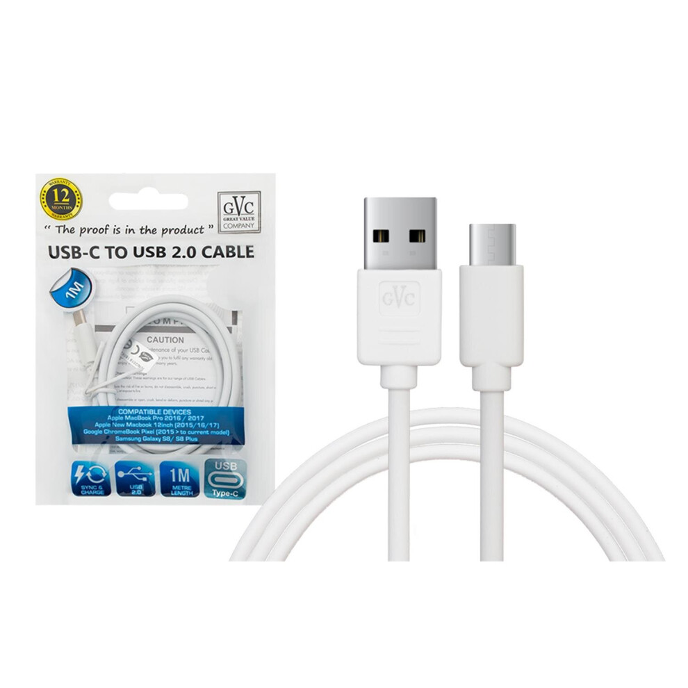 Gvc 1 Metre Usb Data Cable For Type C - White 5056184010798