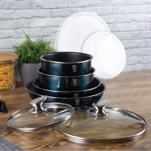 (Aquamarine) Berlinger Haus 12Pc Space Saving Cookware Set Pots Pans Induction Lids Handle 2