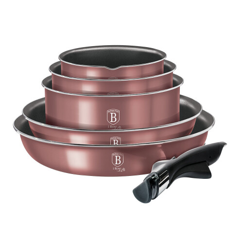 (Rose) Berlinger Haus 12Pc Space Saving Cookware Set Pots Pans Induction Lids Handle 1