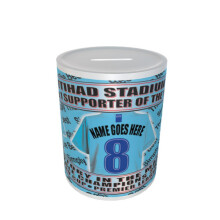 Personalised Manchester City Football Shirt Ceramic Money Box Gift