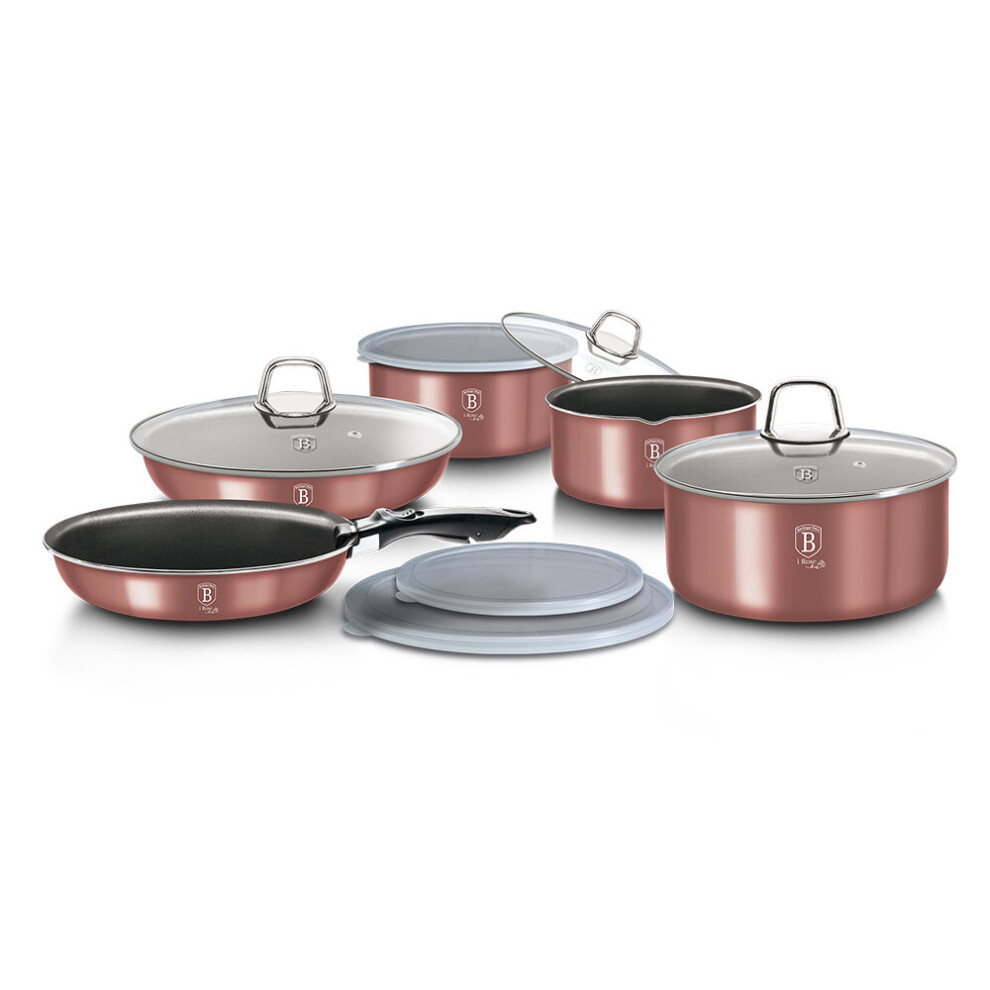 (Rose) Berlinger Haus 12Pc Space Saving Cookware Set Pots Pans Induction Lids Handle