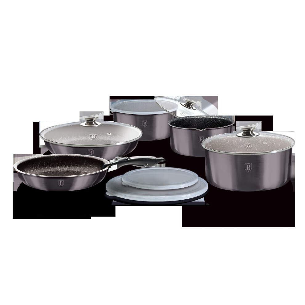 Berlinger Haus (Carbon Pro) 12Pc Space Saving Cookware Set Pots Pans Induction Lids Handle