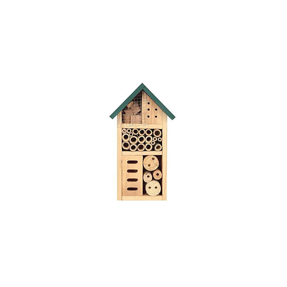 Wooden Insect House with Green Roof Bug Hotel Garden Nesting Habitat