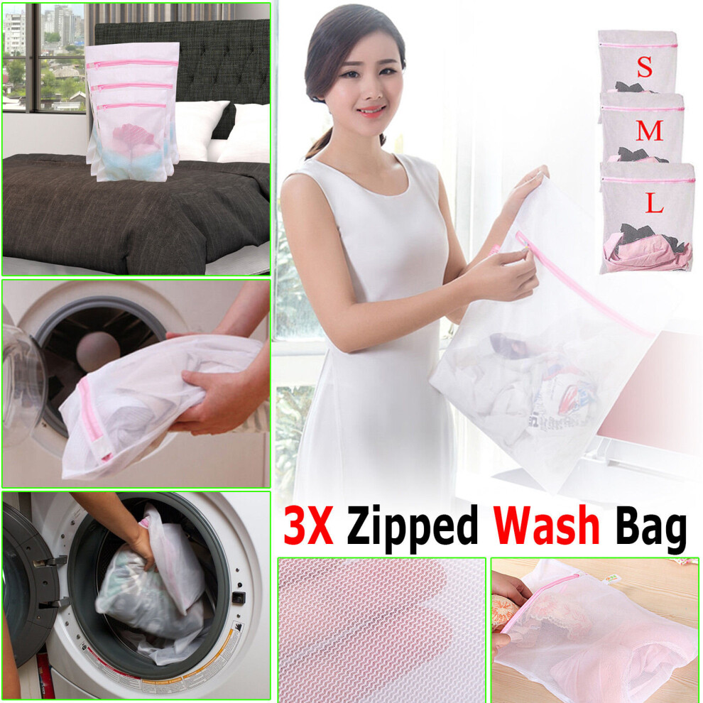 3pcs Zipped Laundry Mesh Net Bra Underwear Washing Machine Wash Bags