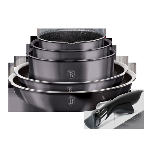 (Carbon Pro) Berlinger Haus 12Pc Space Saving Cookware Set Pots Pans Induction Lids Handle 1