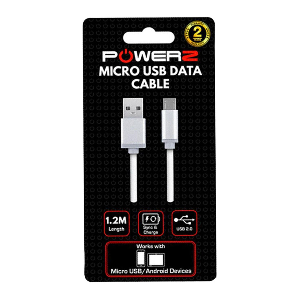 Powerz Usb Data Charger Cable For Micro Usb 1.2M - White 5060488840562