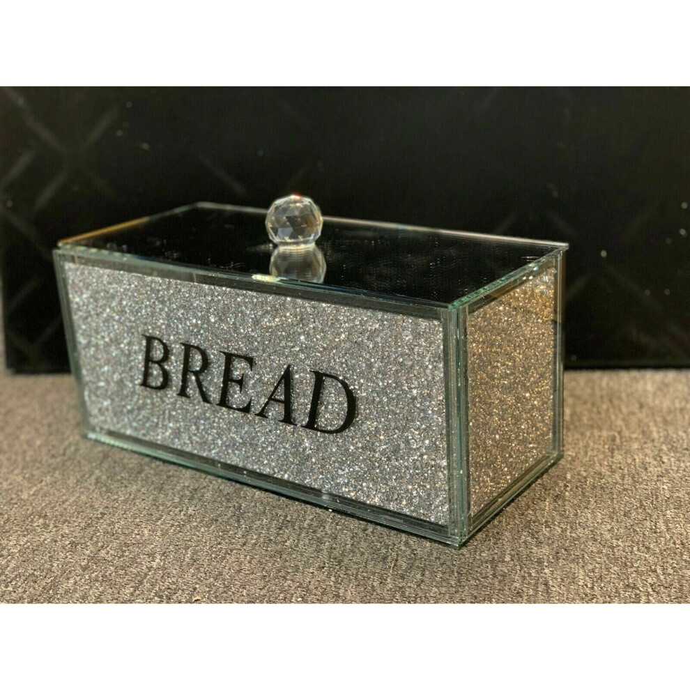 Sparkle Palace XXL Silver Crushed Diamond Crystal Mirrored Bread Bin