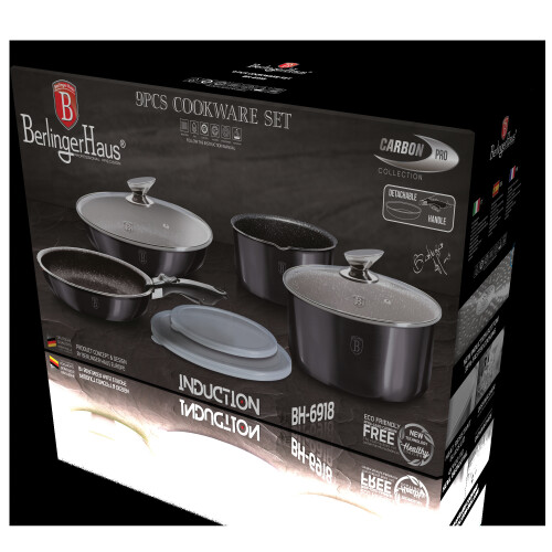 (Black Carbon Pro) Berlinger Haus 9Pc Space Saving Pots and Pans Set 2