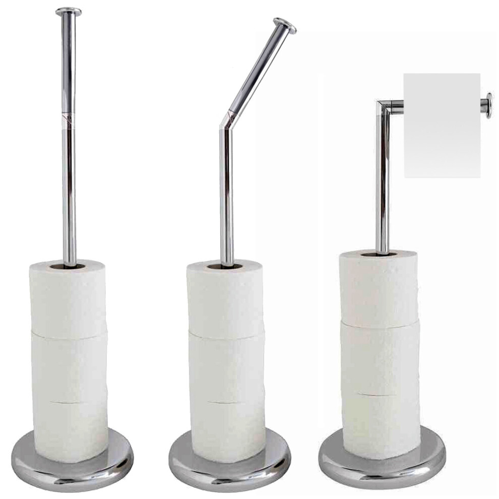 4 PAPER ROLL S/STEEL FREE STANDING 2 IN 1 BATHROOM TOILET ROLL HOLDER DISPENSER