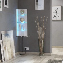 (White LED Lights) White Floating Display Cabinet Wall Unit Shelf Gloss & Matt Clifton09 LED Lights