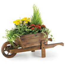 Burntwood Wooden Wheel Barrow Planter for Garden Outdoor Patio Summer Cart