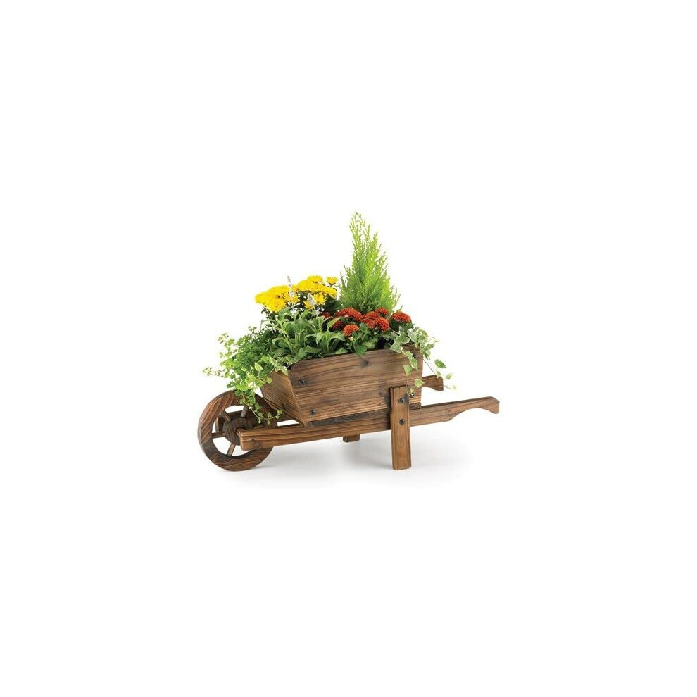 Burntwood Wooden Wheel Barrow Planter for Garden Outdoor Patio Summer Cart