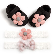(black, 13-18 Months) Baby Crib Shoes, Cotton Flowers Shoes