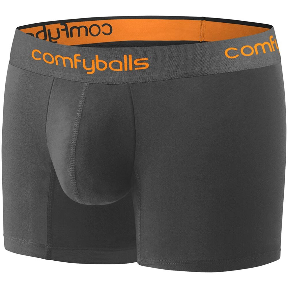 (2XL) Comfyballs Men's Long Boxer Shorts Fitness Athletic Underwear - Charcoal Orange