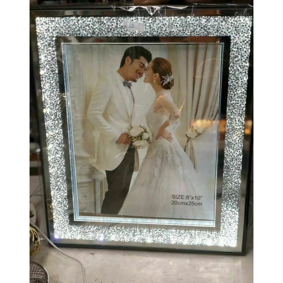 LED Crushed Diamond Mirrored 8x10 Photo Picture Photograph Frame