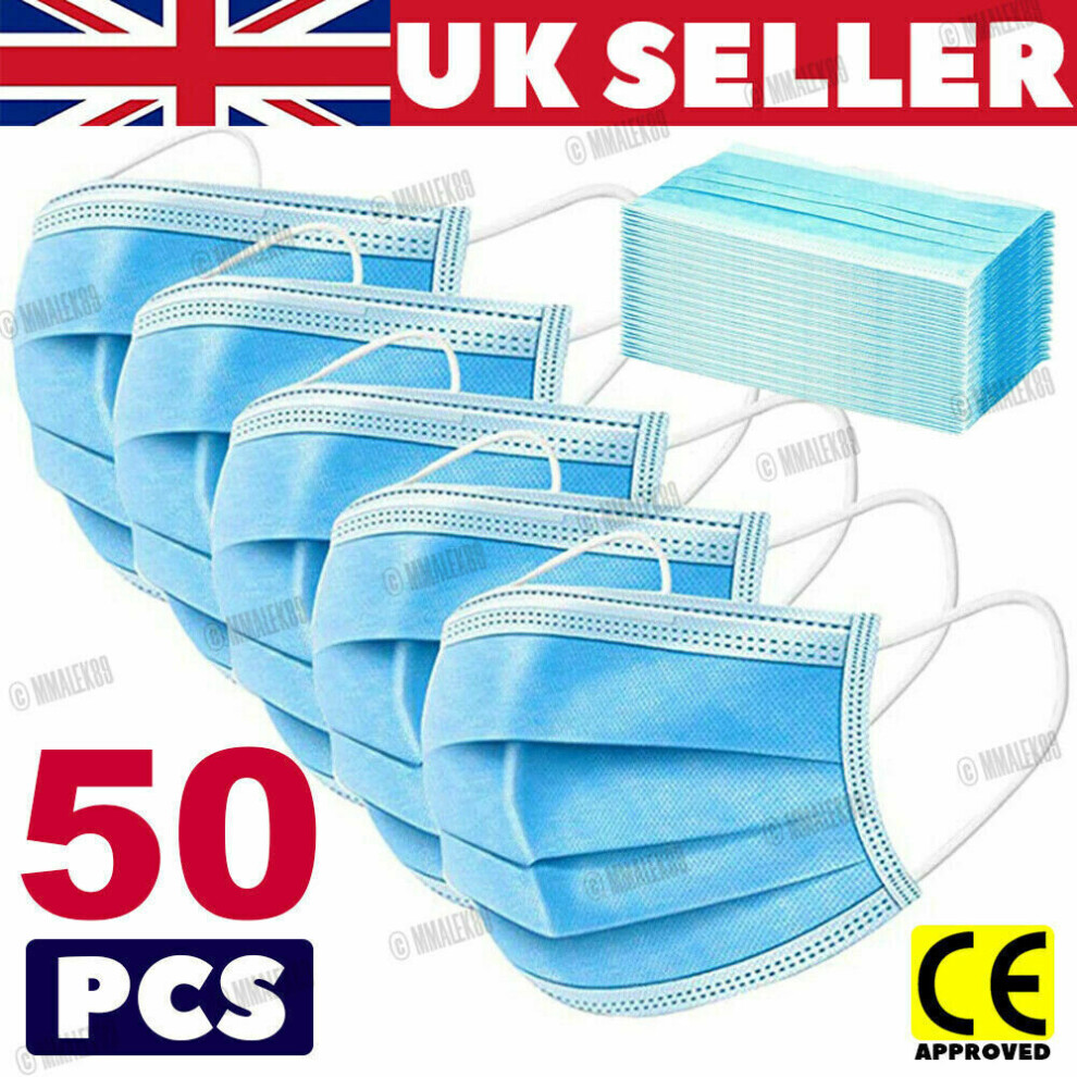 50 Face Mask Non Surgical Disposable Mouth Guard Cover Face Masks