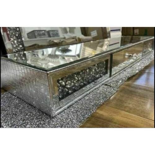 Crystal 80x20 Sparkly Large Mirrored Diamond Crush Floating Wall Shelf 2
