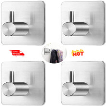 4PCS Self adhesive hooks stainless steel strong sticky stick wall UK