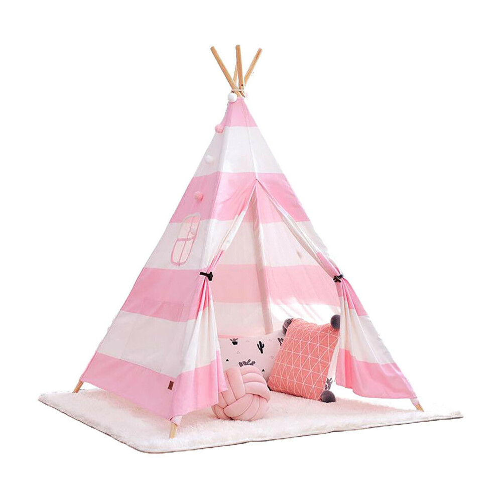 Canvas Kids Teepee Tent Baby Indoor Outdoor Play House (Pink Stripes)