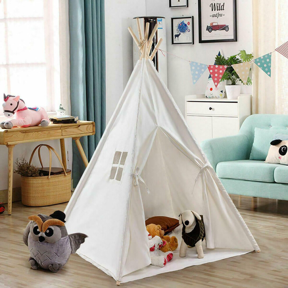 Canvas Kids Teepee Tent Baby Indoor Outdoor Play House (White)