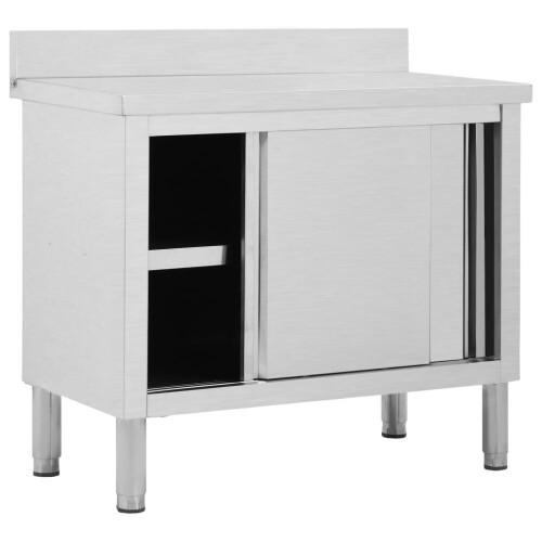 VidaXL vidaXL Work Table with Sliding Doors 100cm Working Storage Cabinet Kitchen 2