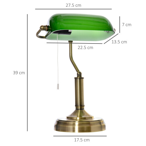 Homcom HOMCOM Banker's Table Lamp w/ Bronze Base, Green Glass Shade, Pull Rope Switch 1